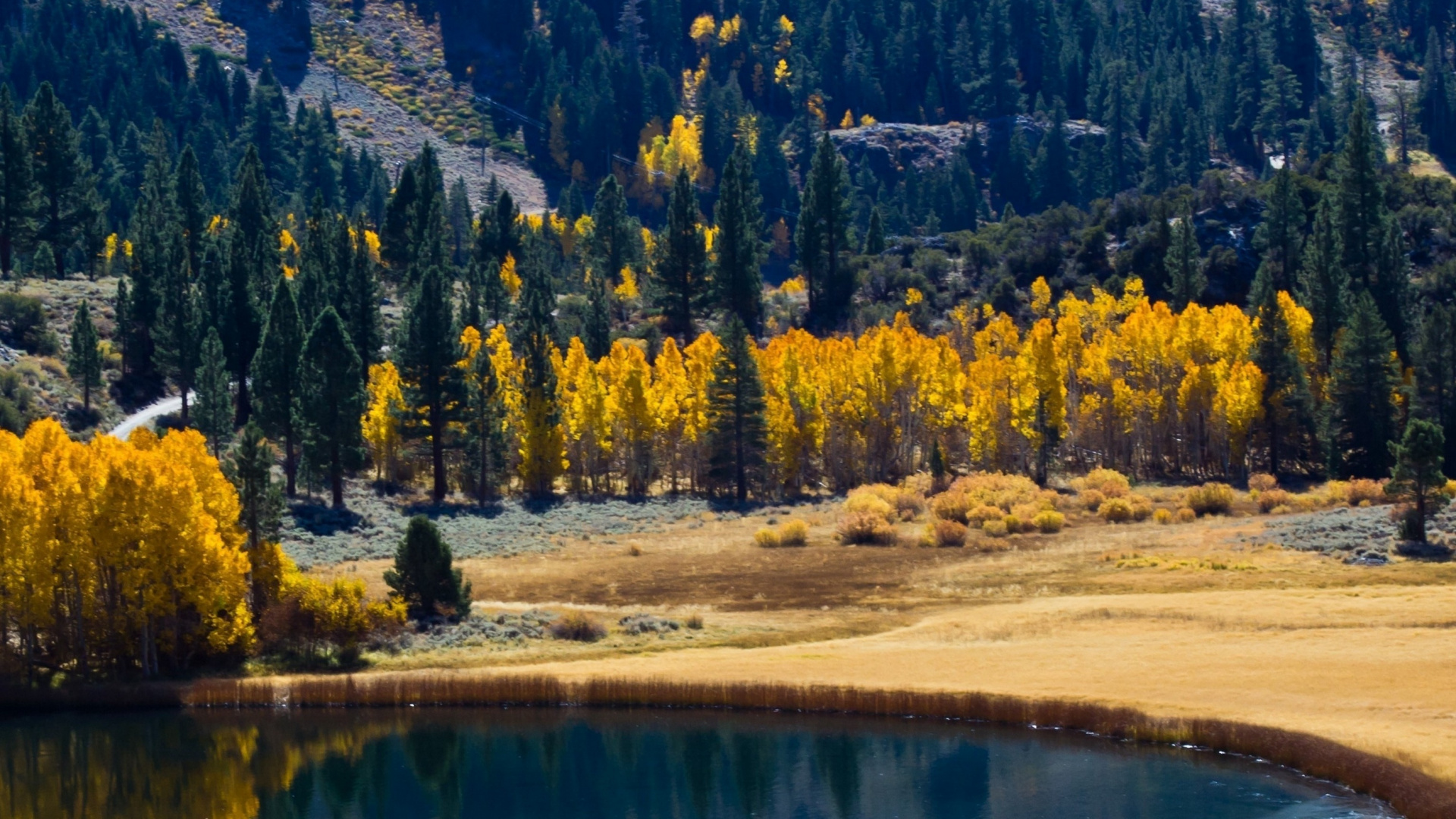 Обои озеро, осень, природа, дикая местность, отражение в разрешении 1920x1080