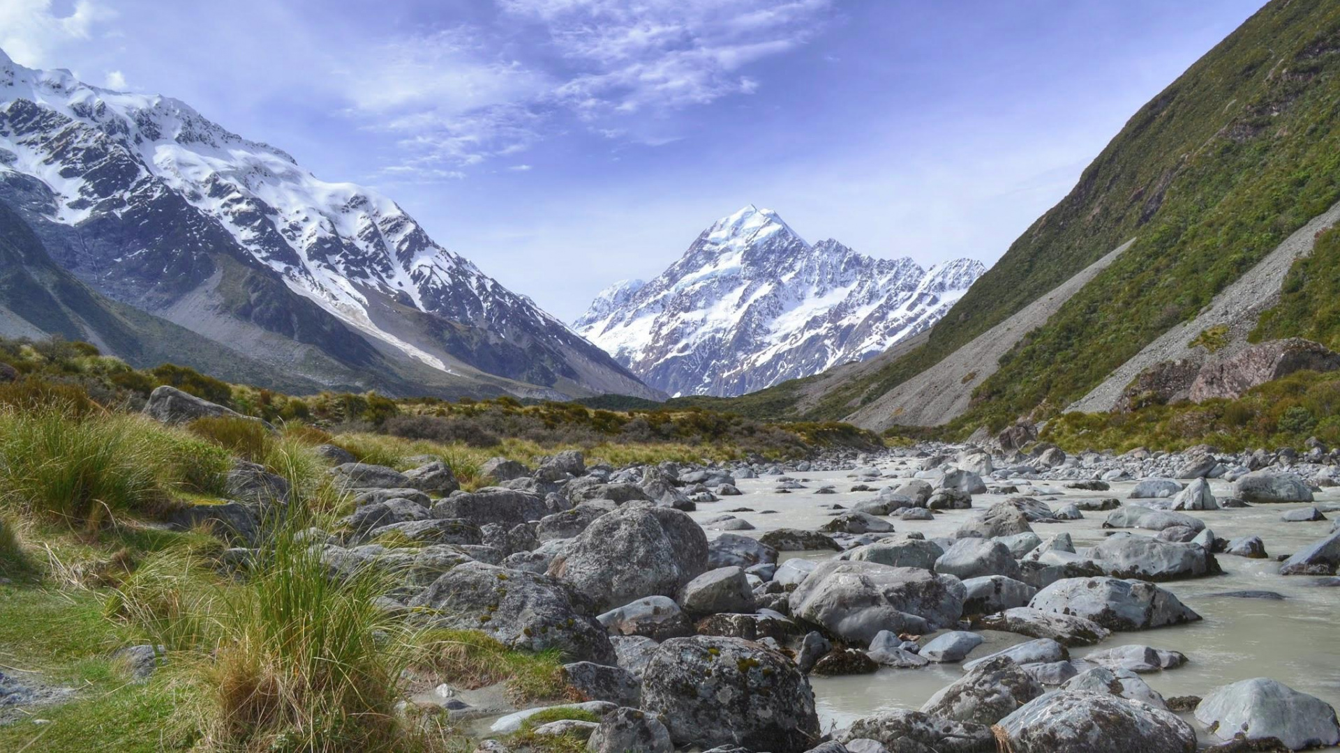 Обои аораки Маунт Кук, национальный парк, гора, горный хребет, горный рельеф в разрешении 1920x1080