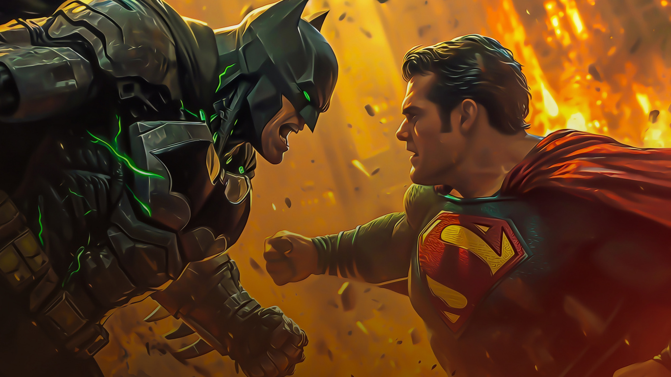 Обои мужчина, Бэтмен против Супермена на заре справедливости, Супермен, Бэтмен, арт в разрешении 1366x768