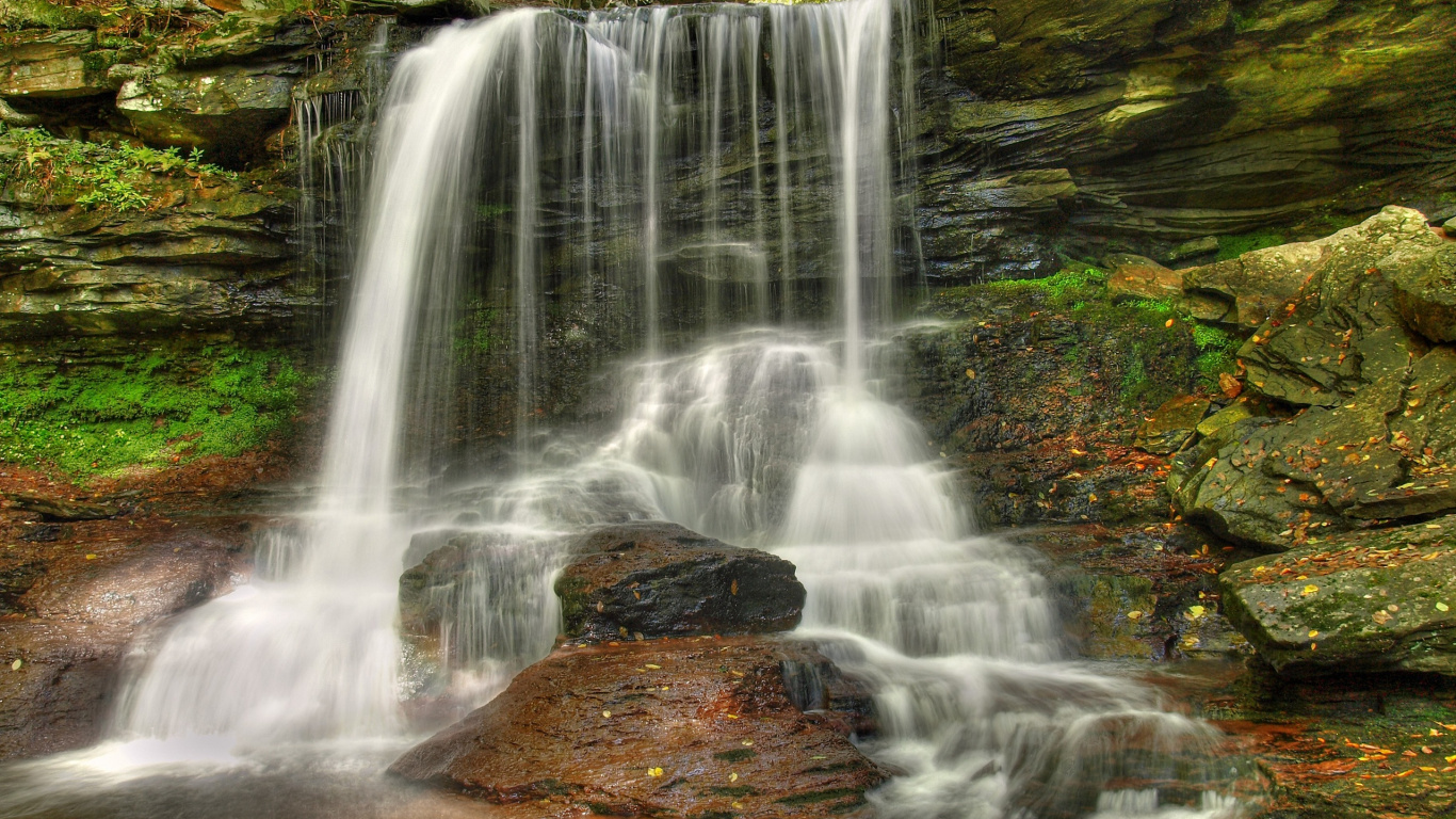 Обои водопад, водоем, гидроресурсы, природа, вода в разрешении 1366x768
