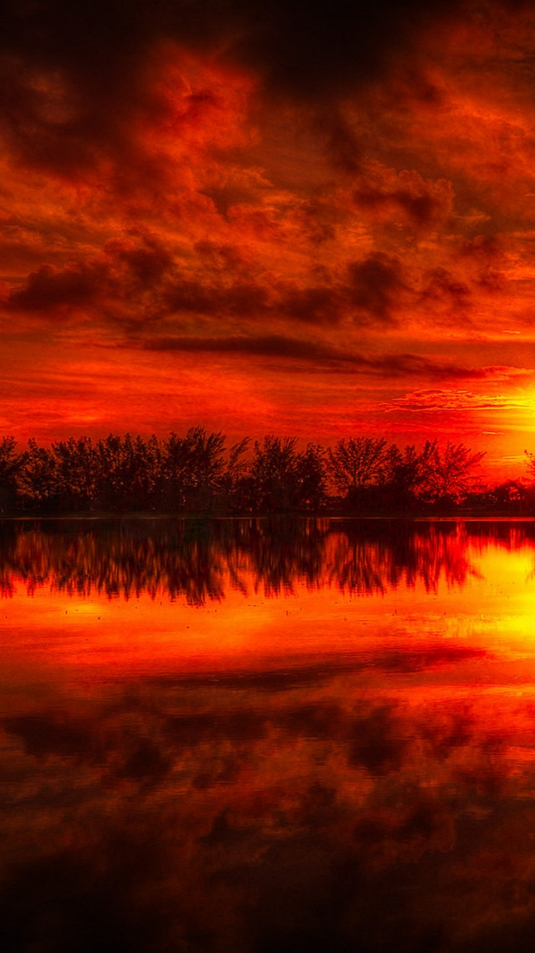 Обои красное небо, закат, послесвечение, природа, восход солнца в разрешении 750x1334