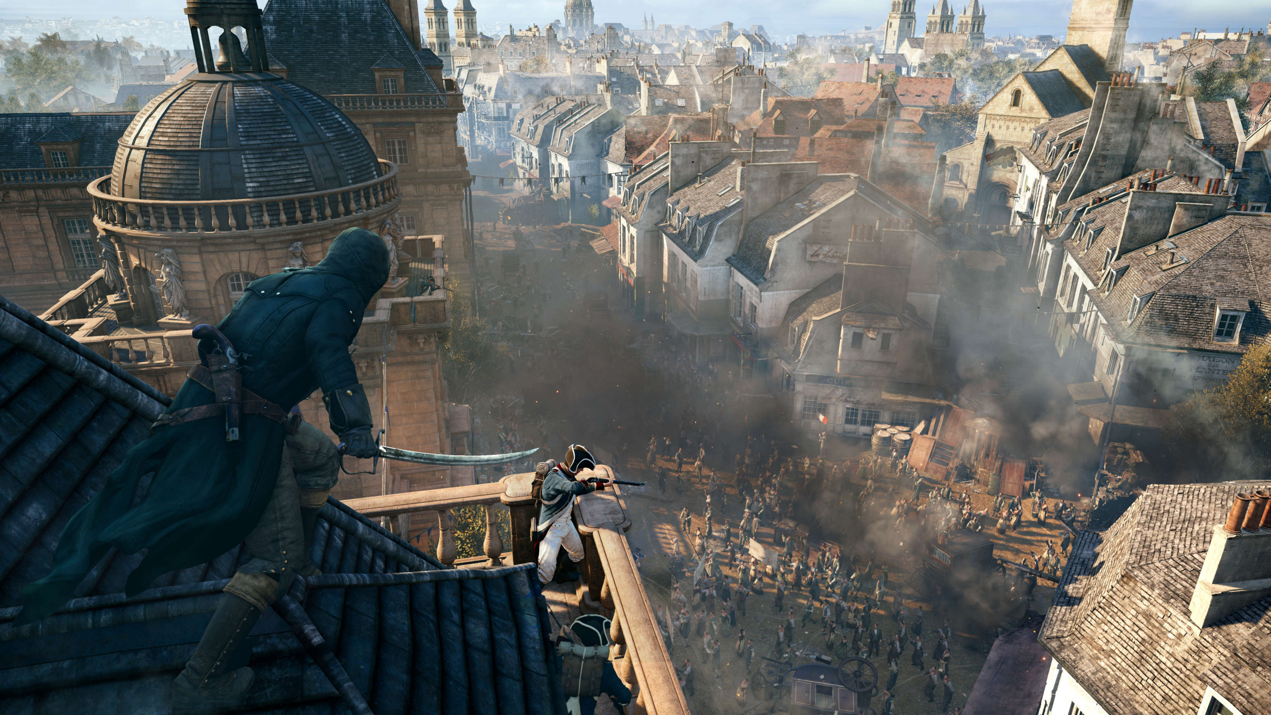 Обои assassins creed unity, assassins creed, ubisoft, компьютерная игра, небо в разрешении 2560x1440