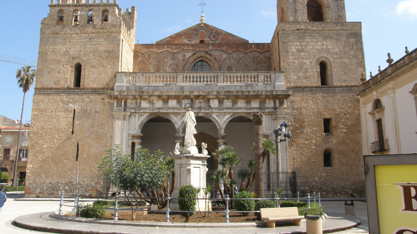 Обои собор Монреале, средневековая архитектура, Византийская архитектура, здание, классическая архитектура в разрешении 1366x768