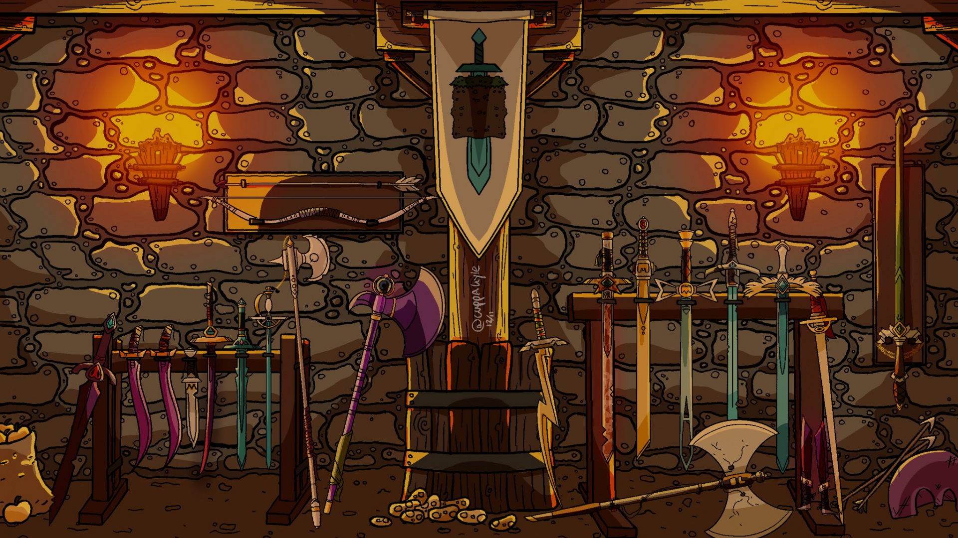 Обои арсенал техноблейдов, иллюстрация, окно, древесина, ткань в разрешении 1920x1080