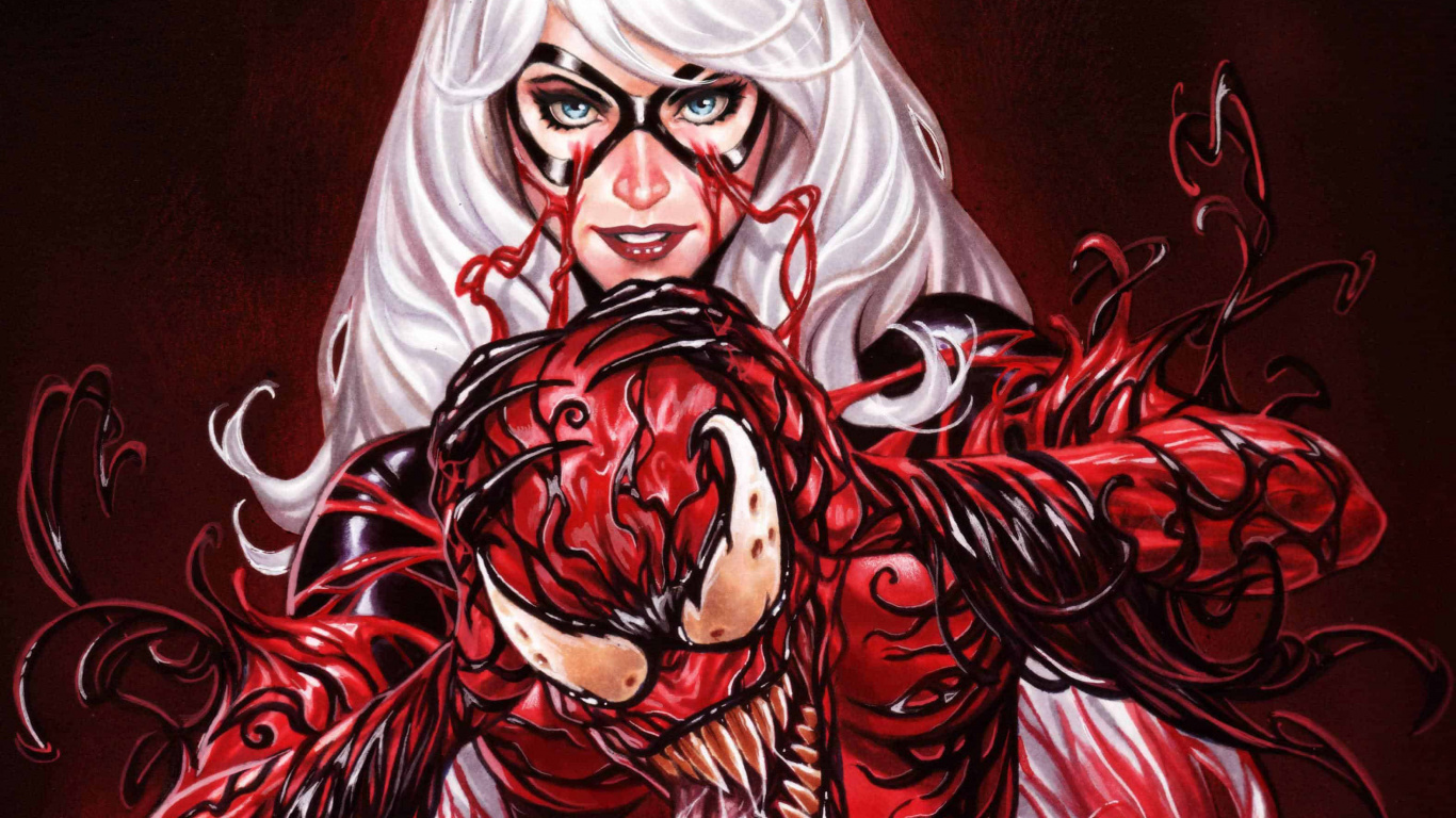 Обои Фелиция Харди, человек-паук, Карнаж, комиксы Марвел, красный цвет в разрешении 1366x768