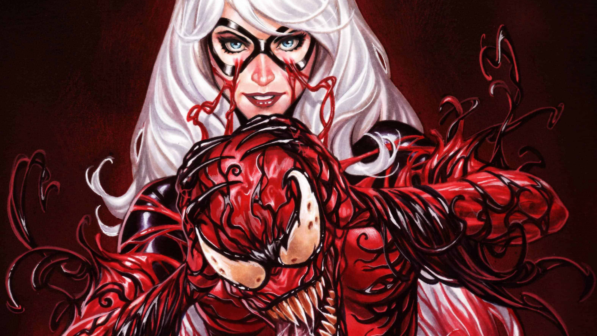 Обои Фелиция Харди, человек-паук, Карнаж, комиксы Марвел, красный цвет в разрешении 1920x1080