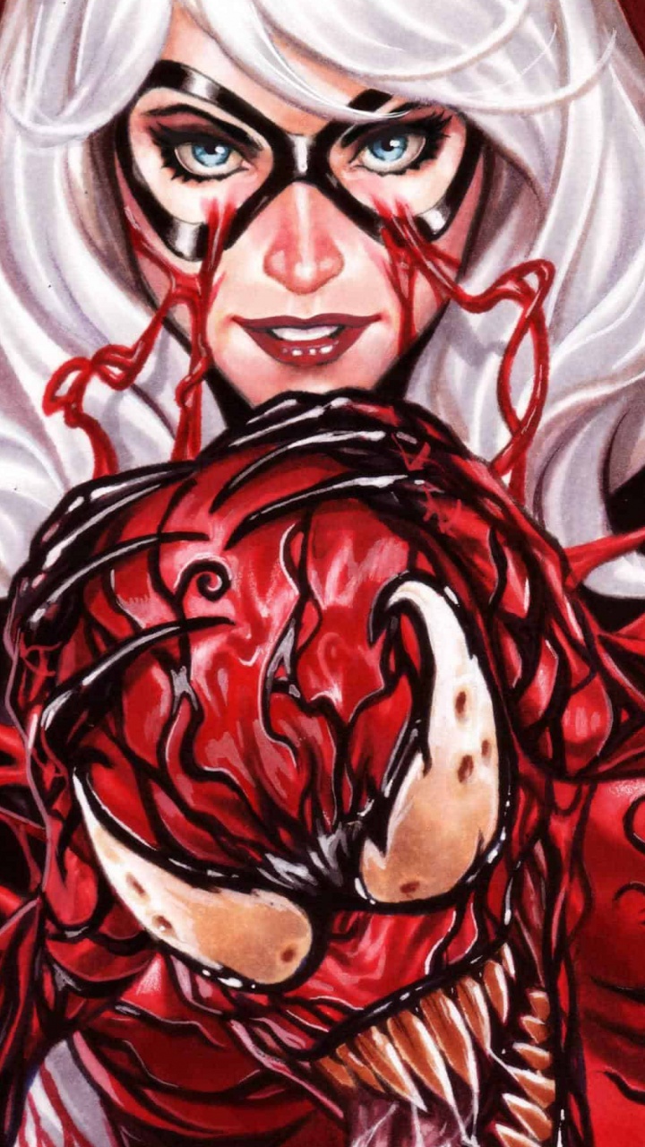 Обои Фелиция Харди, человек-паук, Карнаж, комиксы Марвел, красный цвет в разрешении 720x1280
