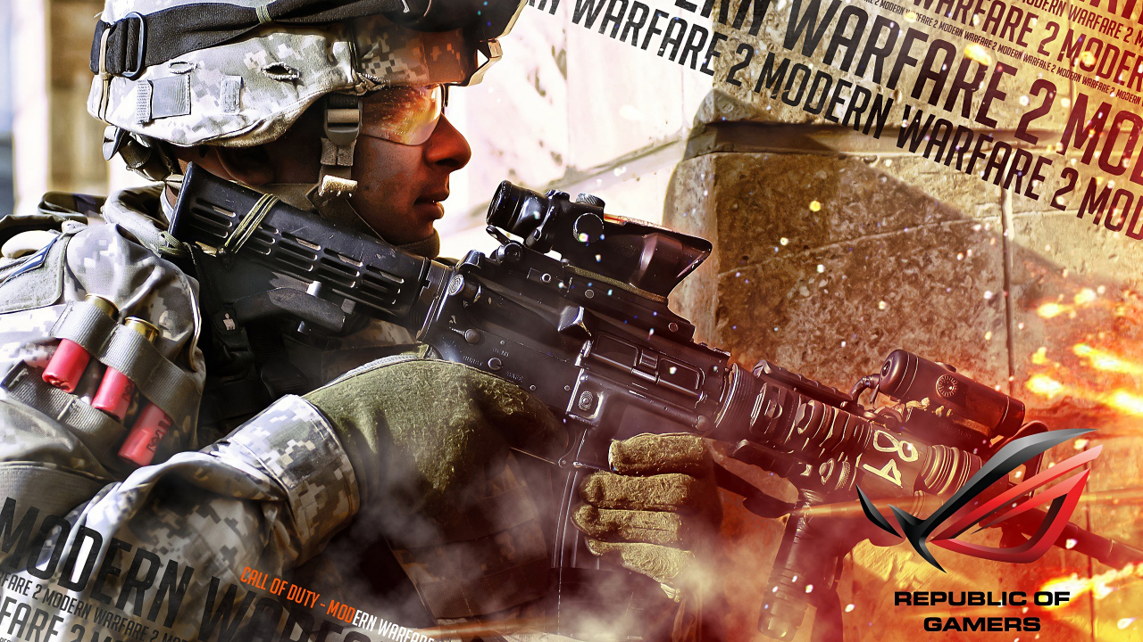 Обои call of duty modern warfare 2, call of duty 4 modern warfare, орудие, шутер, огнестрельное оружие в разрешении 1280x720