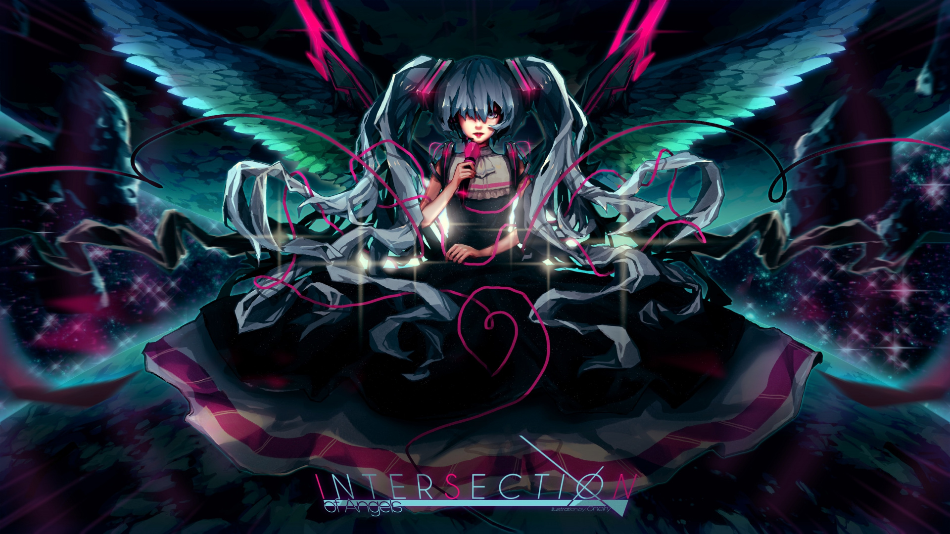 Обои Хацунэ Мику, вокалоид, аниме, темнота, демон в разрешении 1920x1080