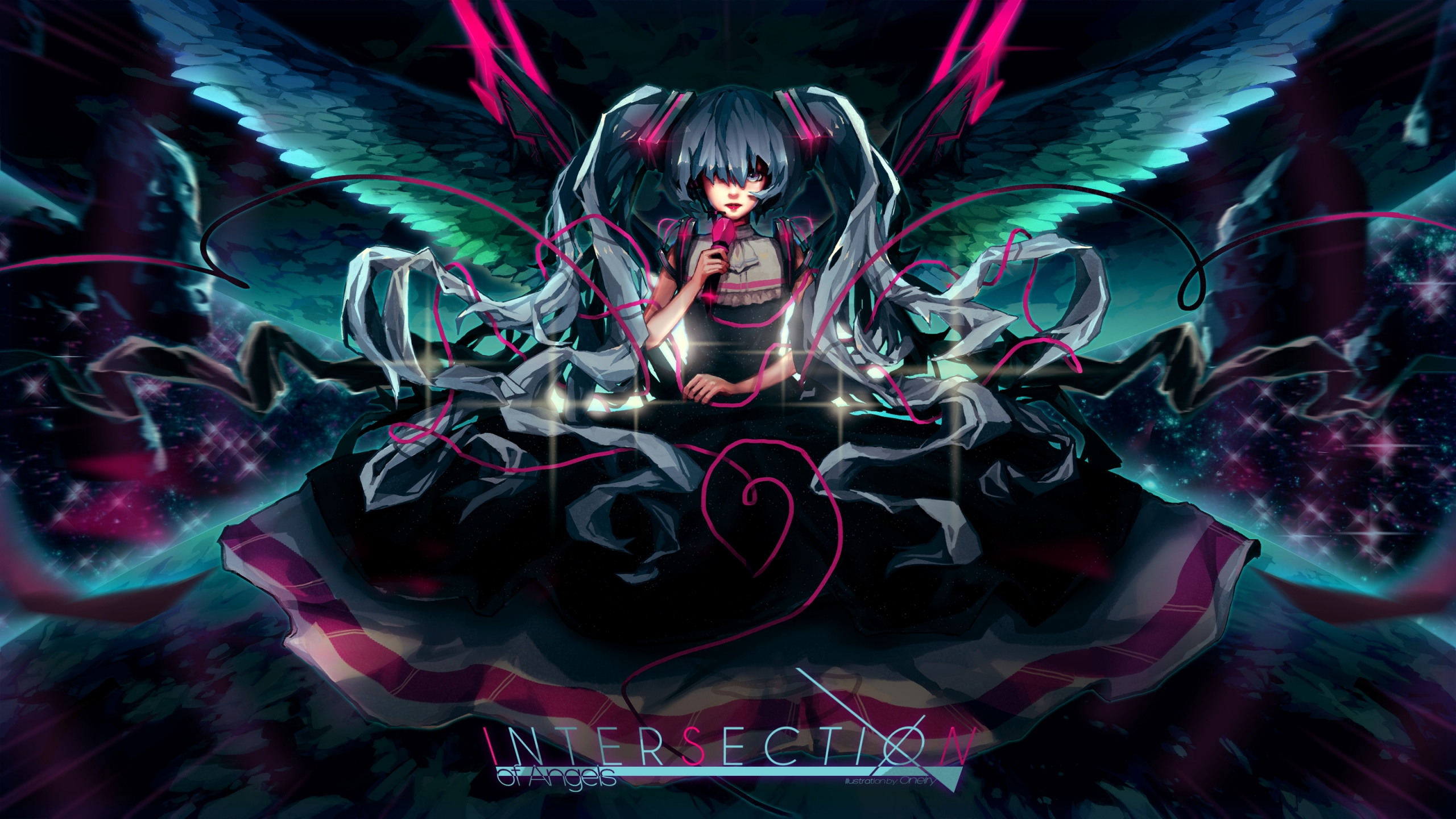 Обои Хацунэ Мику, вокалоид, аниме, темнота, демон в разрешении 2560x1440