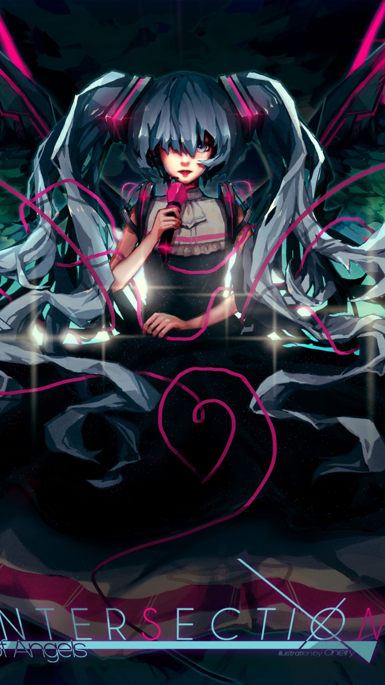 Обои Хацунэ Мику, вокалоид, аниме, темнота, демон в разрешении 750x1334