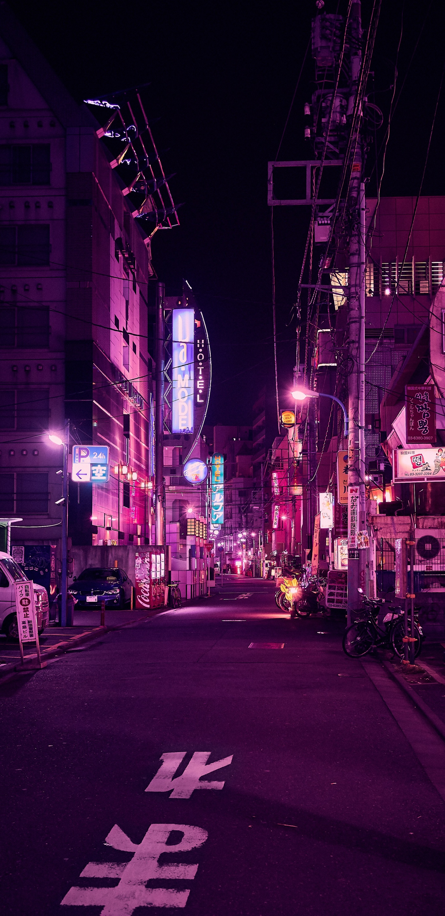 Обои город, ночь, пурпур, розовый, городской район в разрешении 1440x2960