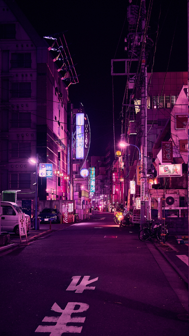 Обои город, ночь, пурпур, розовый, городской район в разрешении 750x1334