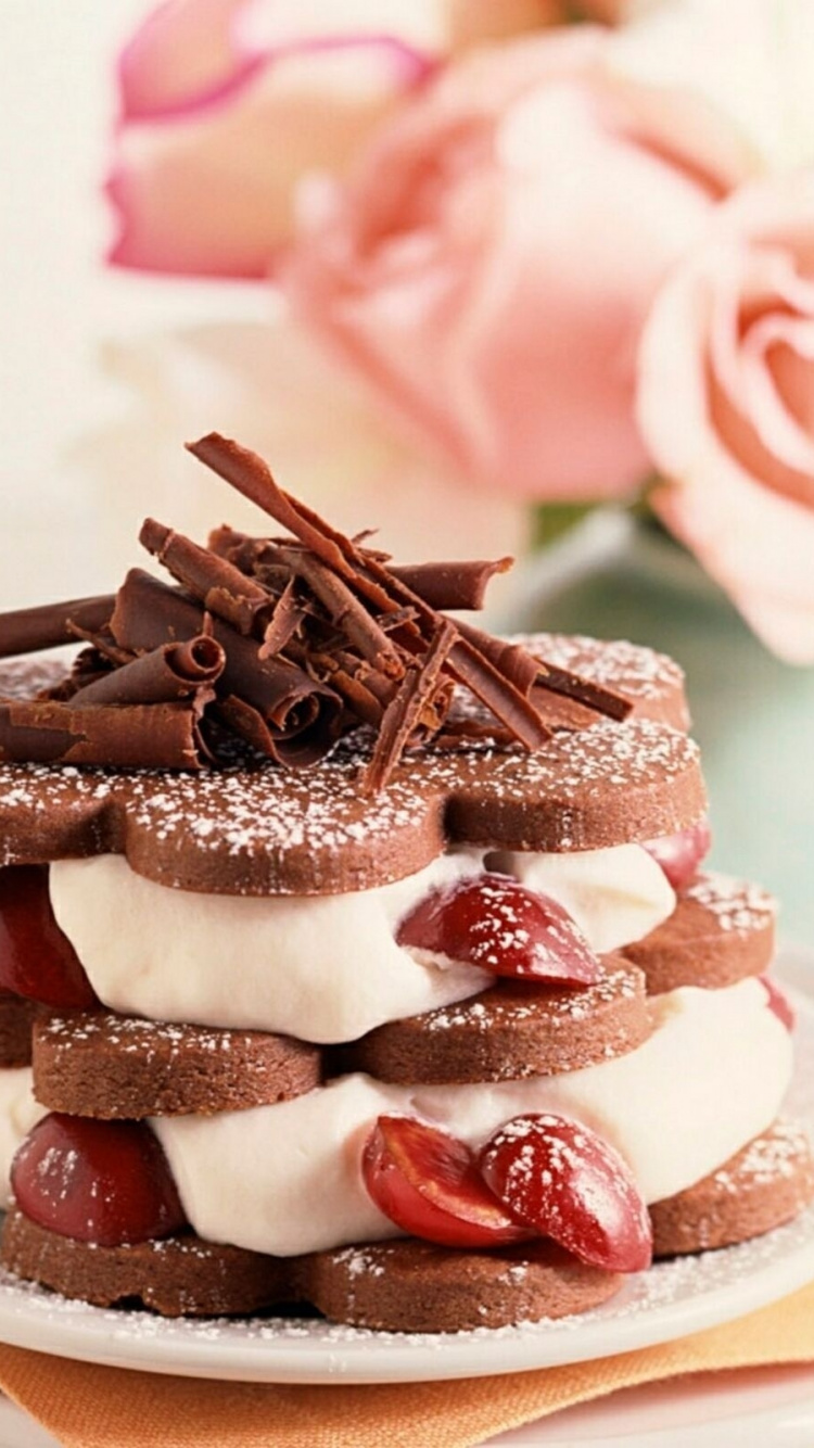 Обои шоколадный торт, праздничный торт, пища, замороженный десерт, замороженные десерты в разрешении 750x1334