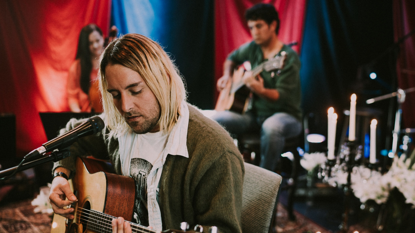 Обои гитара, нирвана, акустическая музыка, музыка, музыкант в разрешении 1366x768