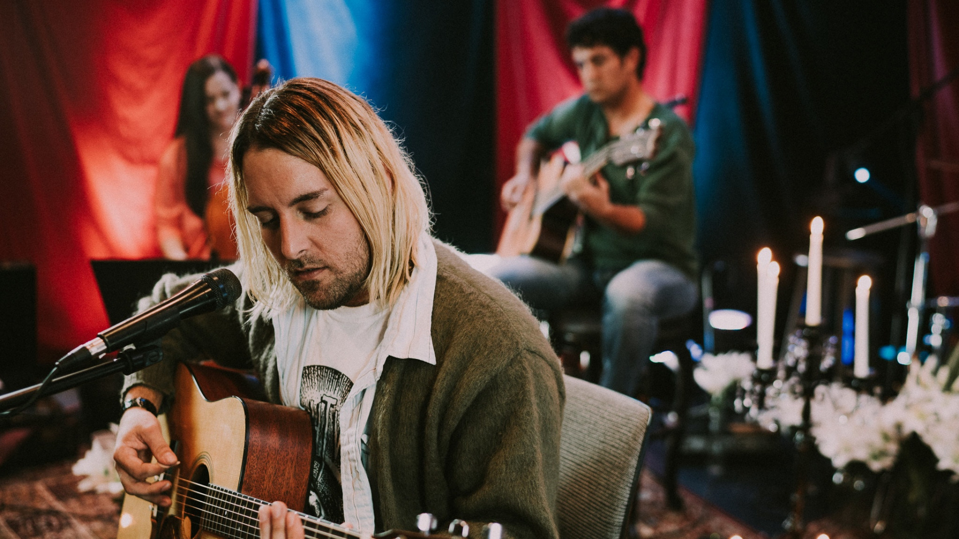 Обои гитара, нирвана, акустическая музыка, музыка, музыкант в разрешении 1920x1080