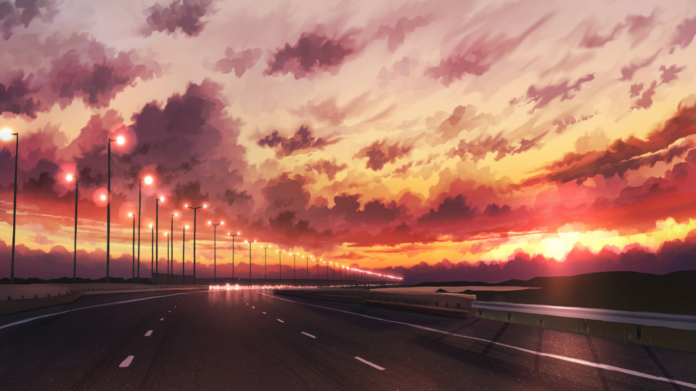 Обои закат, горизонт, вечер, сумрак, атмосфера в разрешении 1366x768