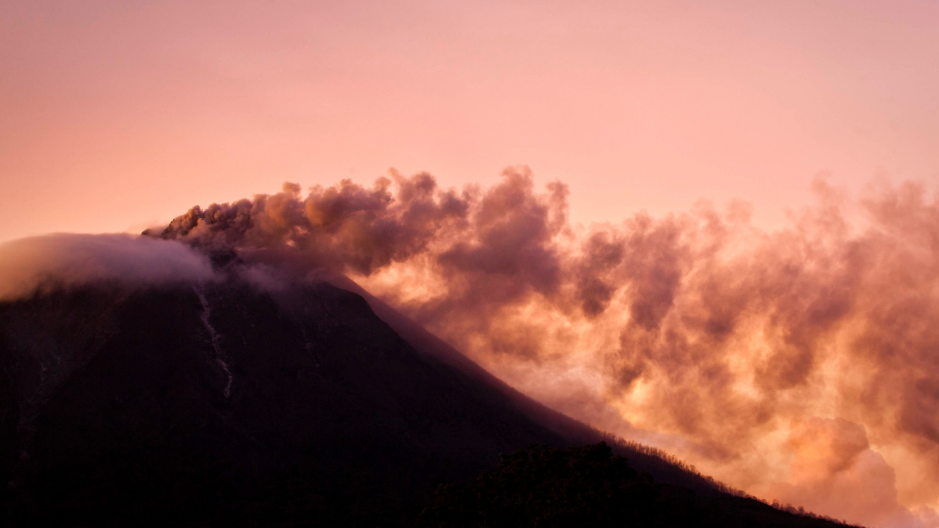 Обои Синабунг, вулкан, вулканический пепел, лава, облако в разрешении 1366x768