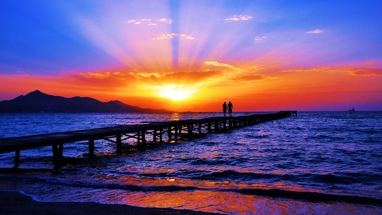 Обои закат, горизонт, море, послесвечение, океан в разрешении 1280x720