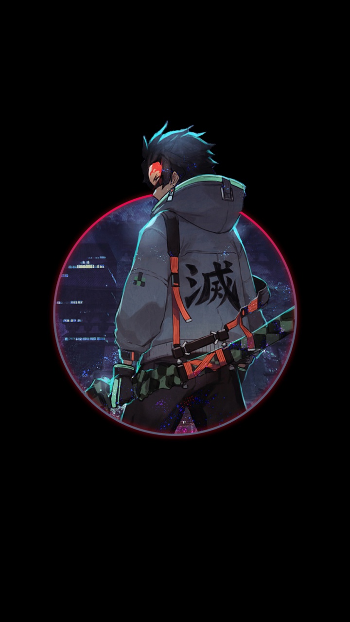 Обои аниме, амолед, Танджиро Камадо, убийца демонов kimetsu no yaiba, Незуко Камадо в разрешении 720x1280