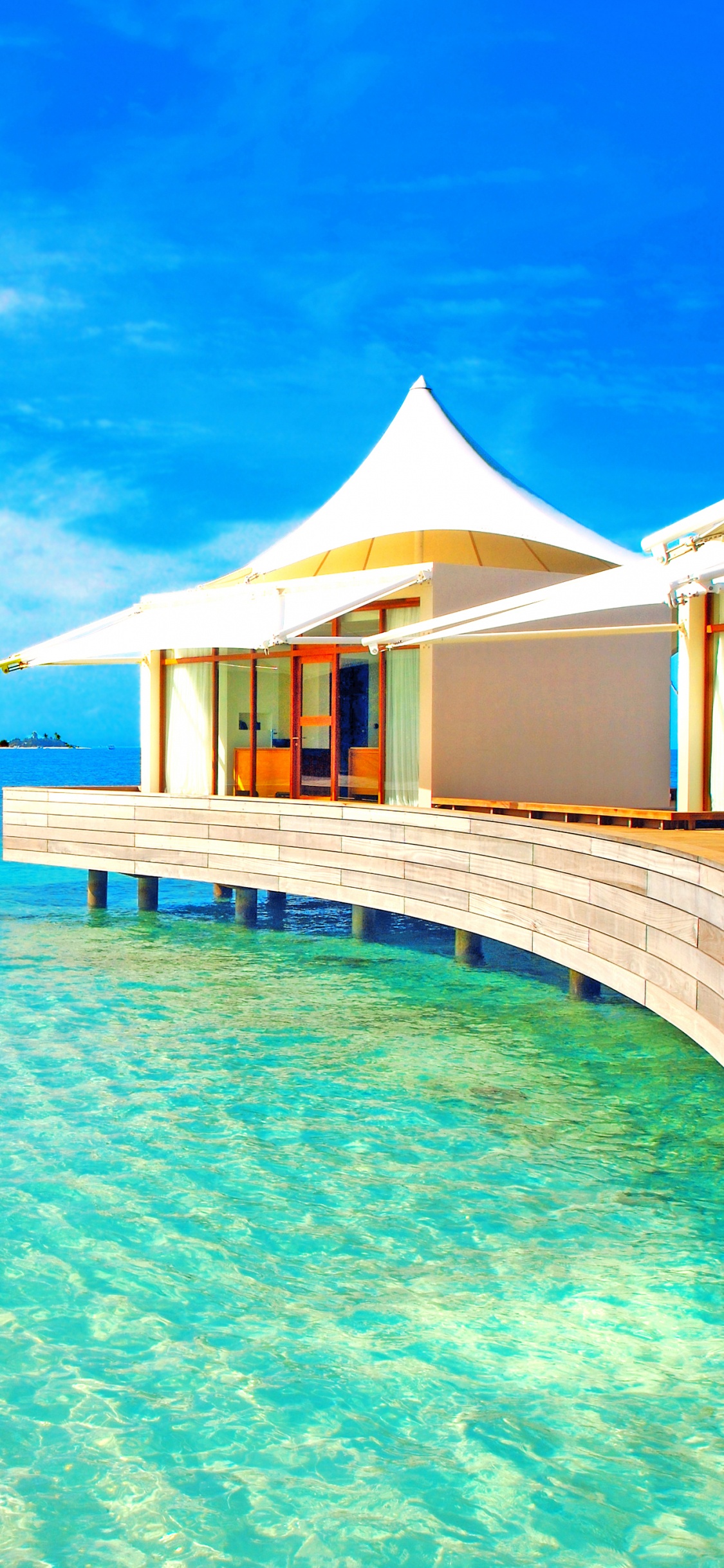 Обои прибежище, пляж, свойство, плавательный бассейн, отпуск в разрешении 1125x2436