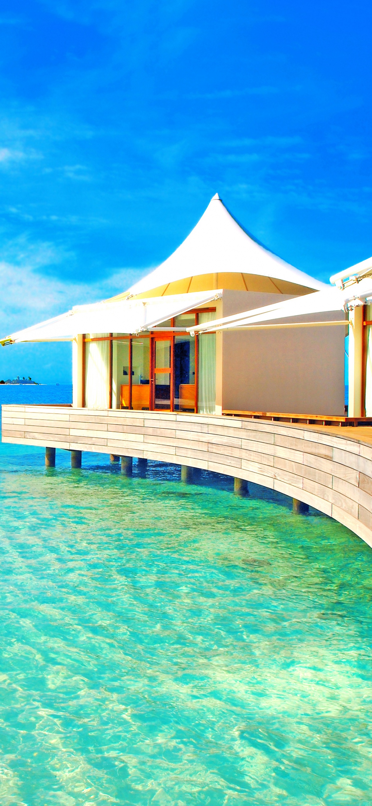 Обои прибежище, пляж, свойство, плавательный бассейн, отпуск в разрешении 1242x2688