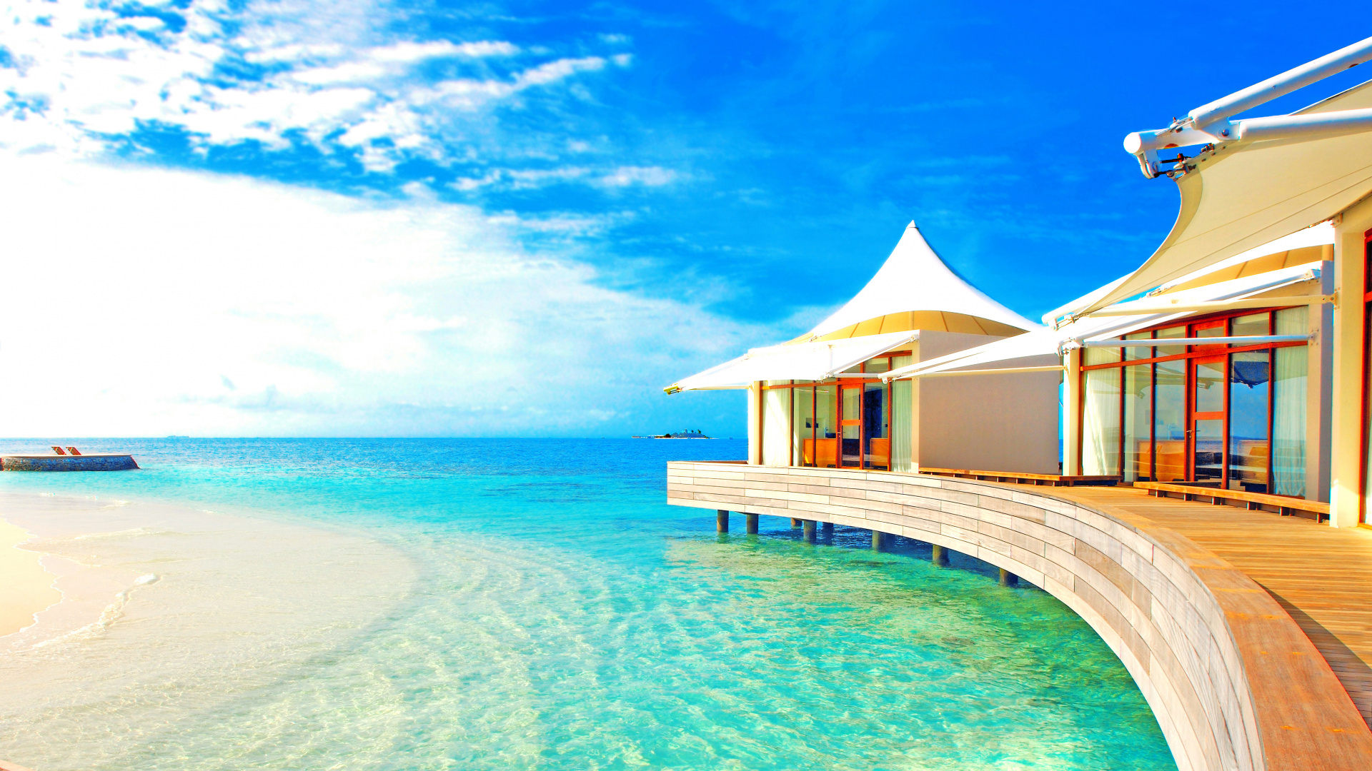 Обои прибежище, пляж, свойство, плавательный бассейн, отпуск в разрешении 1920x1080