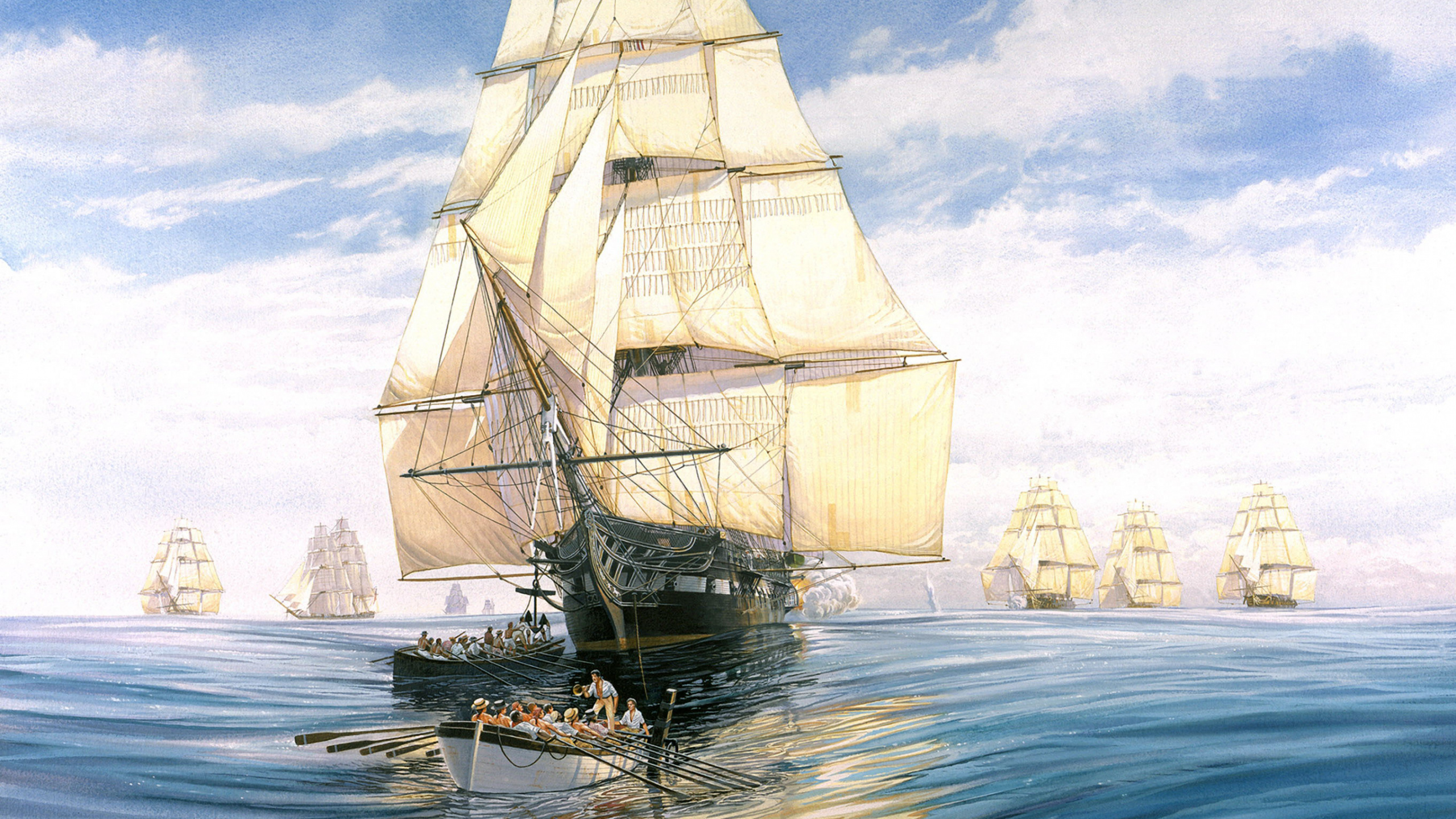 Обои парусник, лодка, мореплавание, парусная шлюпка, судно в разрешении 2560x1440