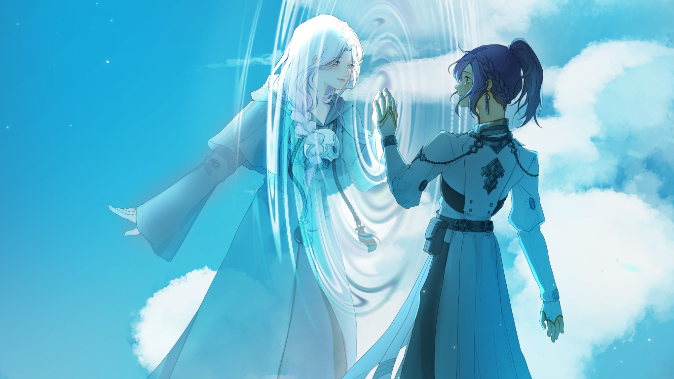 Обои аниме, арт, вода, лазурный, облако в разрешении 1366x768