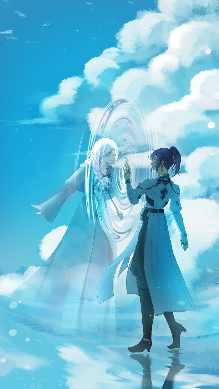 Обои аниме, арт, вода, лазурный, облако в разрешении 720x1280