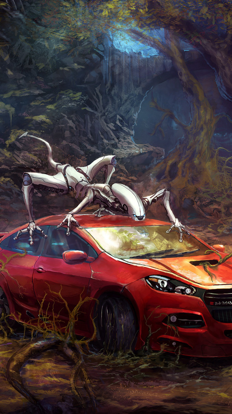 Обои живопись, авто, компактный автомобиль, графика, городской автомобиль в разрешении 750x1334