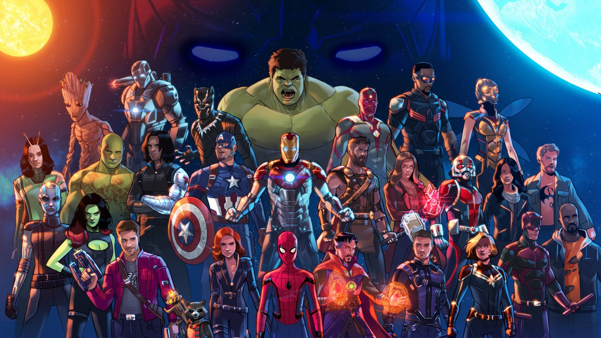 Обои marvel, человек-паук, Халк, видение, супергерой в разрешении 1920x1080