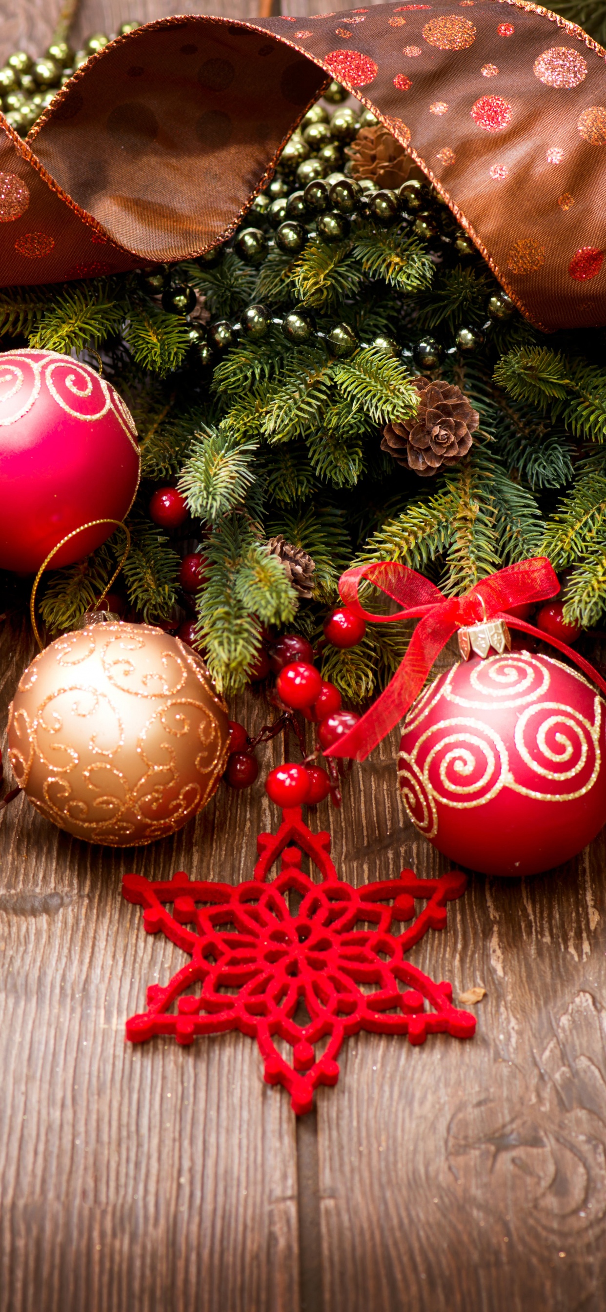 Обои Рождественский день, рождественский орнамент, Рождественские украшения, Рождество, пихта в разрешении 1242x2688