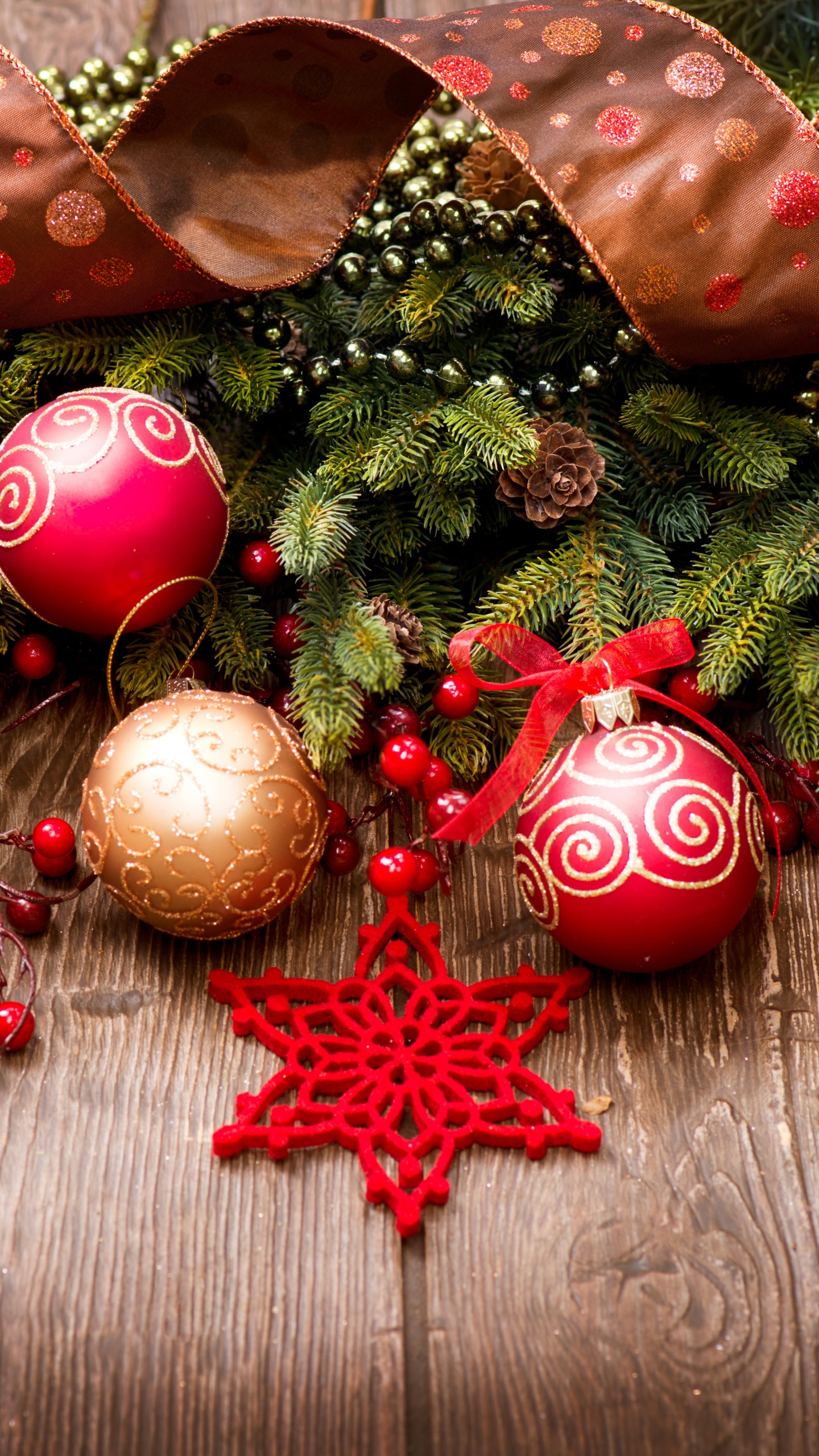 Обои Рождественский день, рождественский орнамент, Рождественские украшения, Рождество, пихта в разрешении 1440x2560