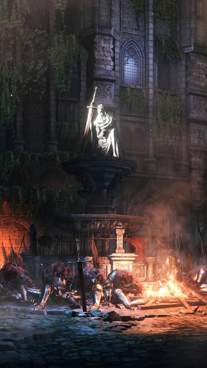 Обои темные души III, темные души II, компьютерная игра, огонь, темнота в разрешении 720x1280