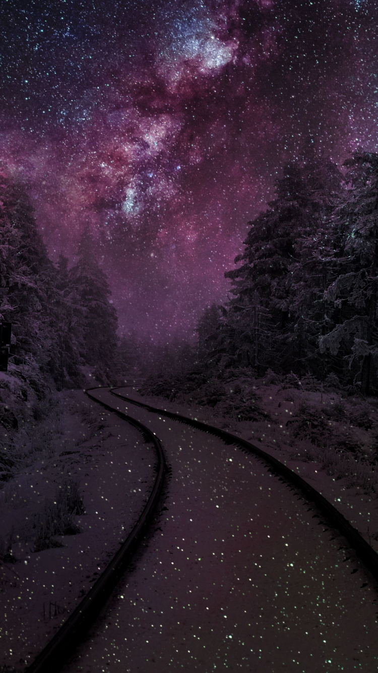 Обои ночь, природа, телефон, астрономический объект, Галактика в разрешении 750x1334