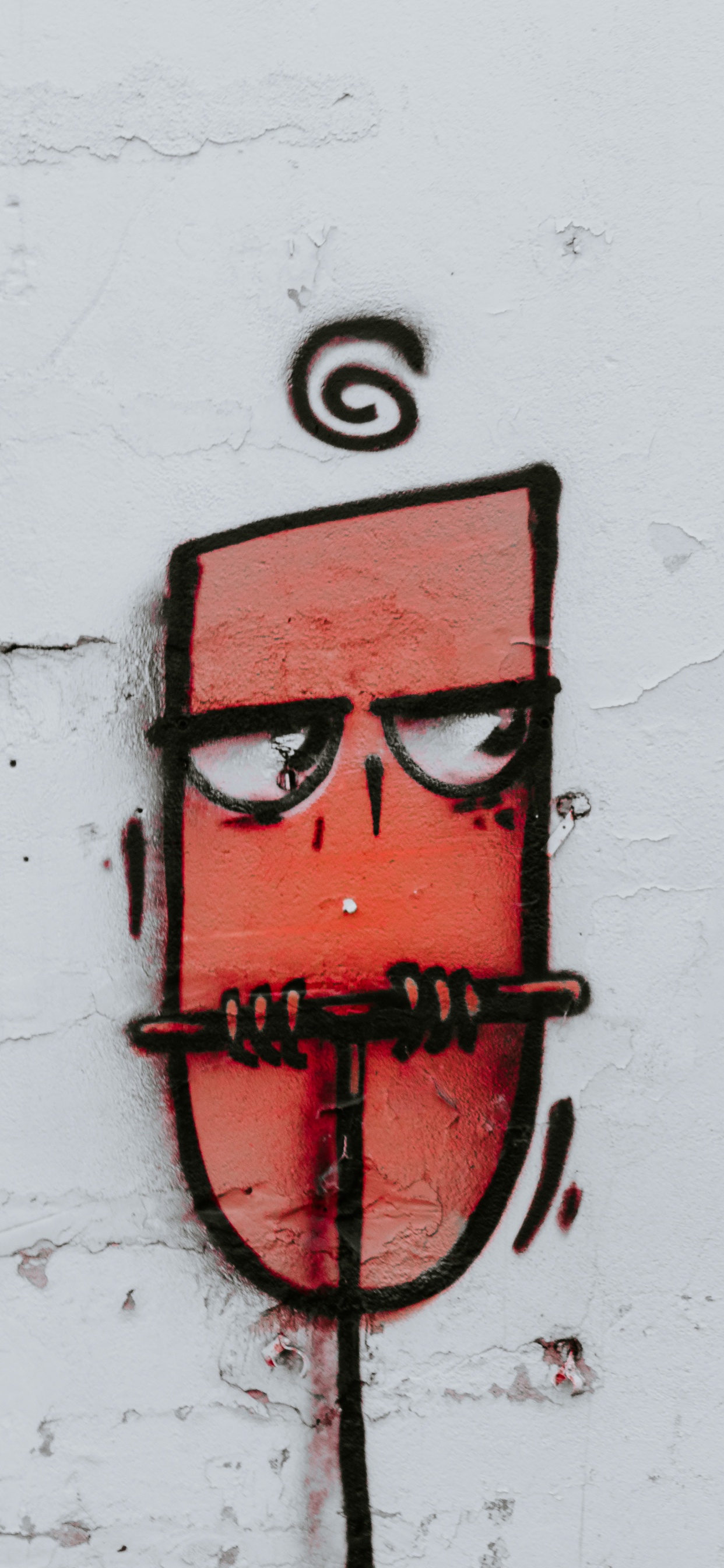 Обои стена, красный цвет, арт, линия, уличное искусство в разрешении 1242x2688