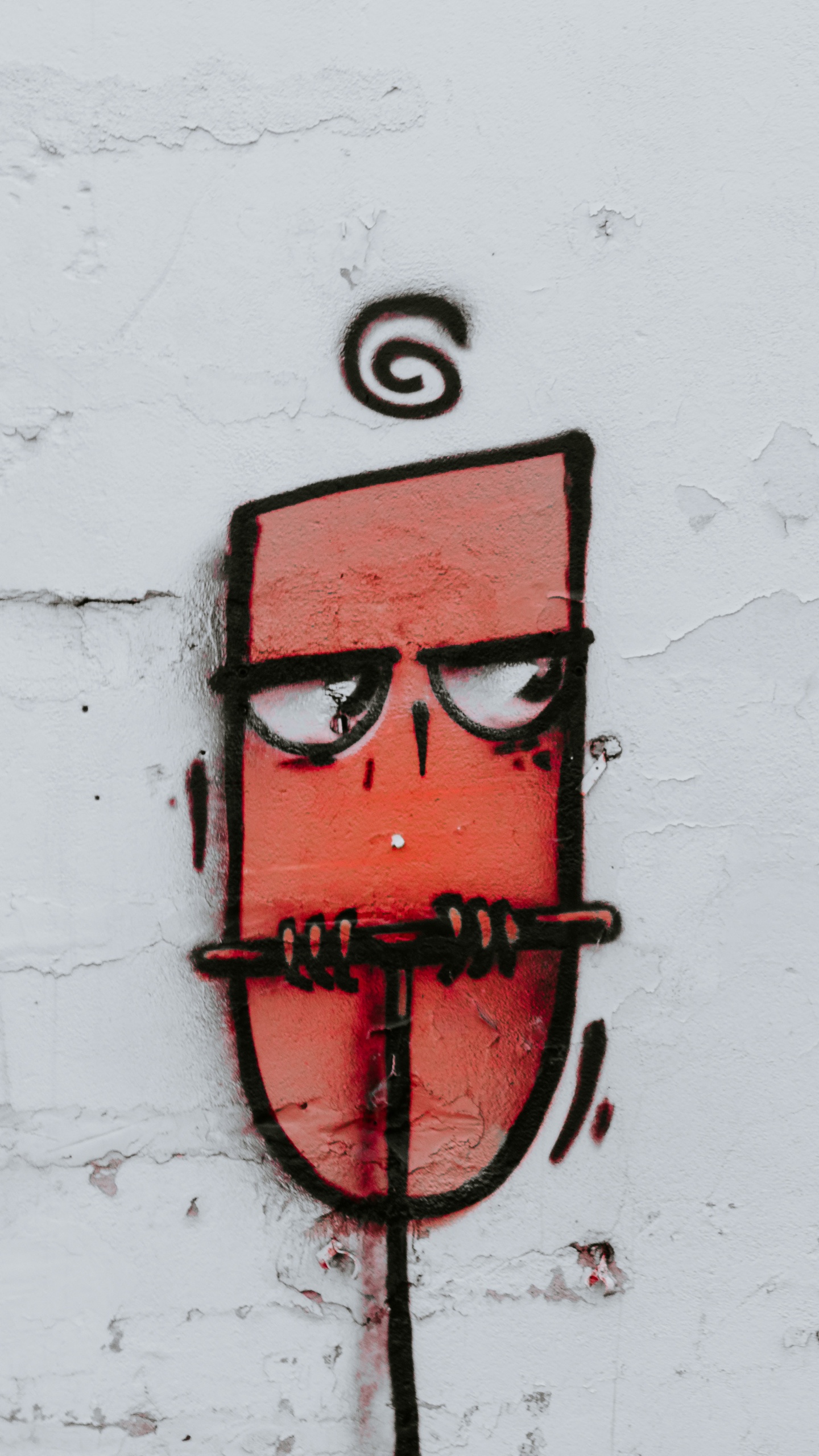 Обои стена, красный цвет, арт, линия, уличное искусство в разрешении 1440x2560