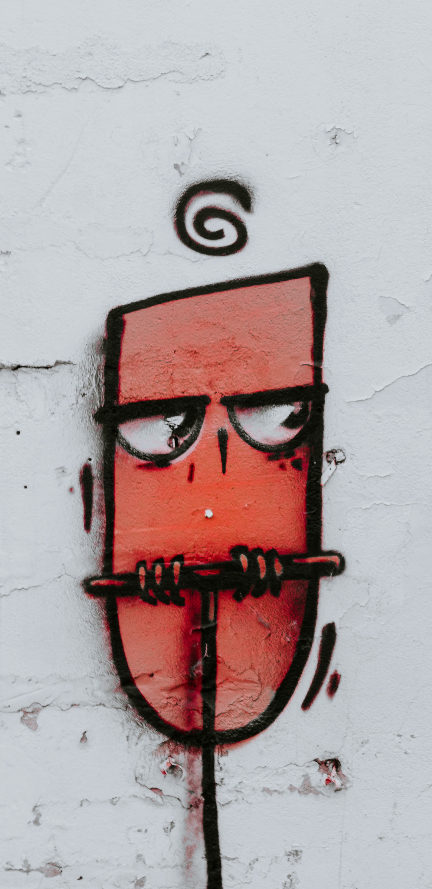 Обои стена, красный цвет, арт, линия, уличное искусство в разрешении 1440x2960