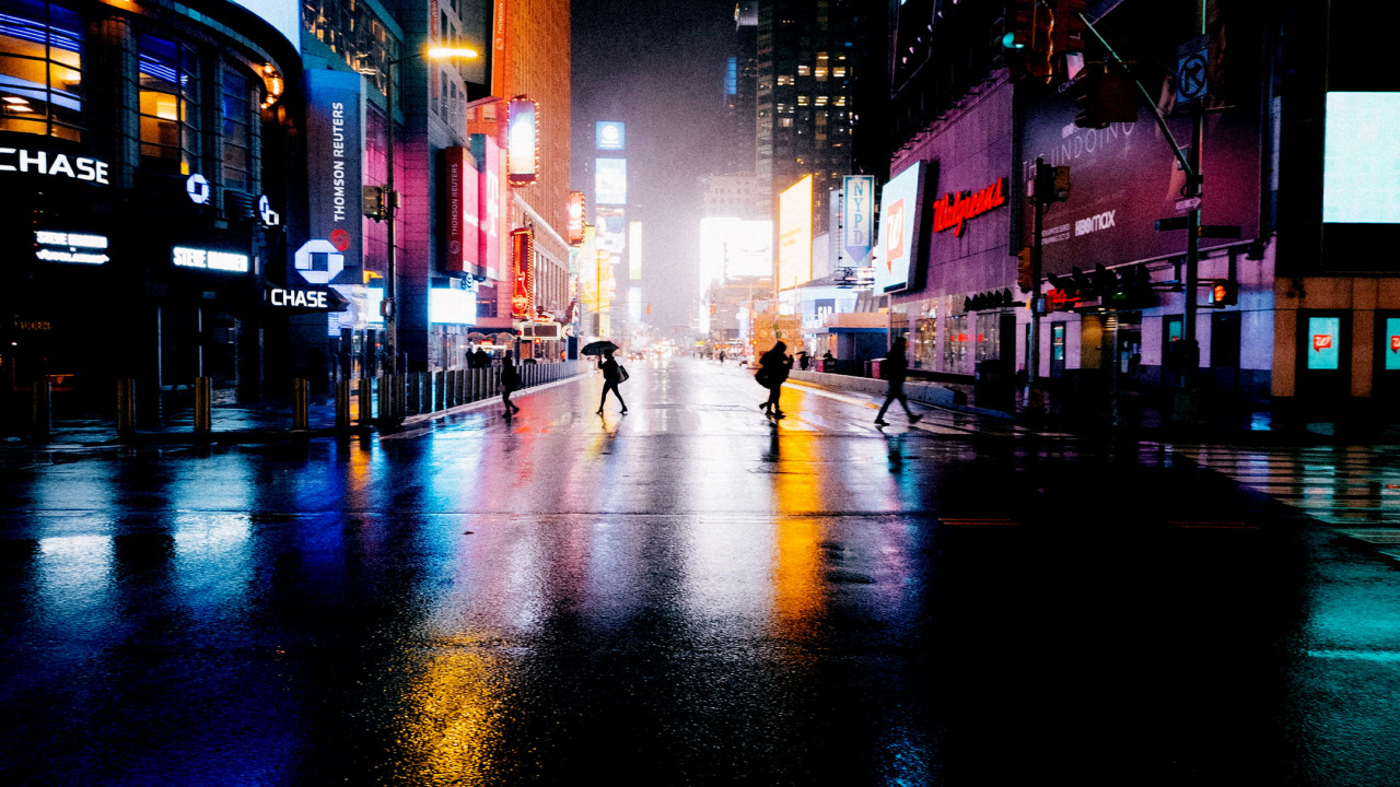 Обои город, амолед, неоновый ночной город, иллюстрация, арт в разрешении 1280x720