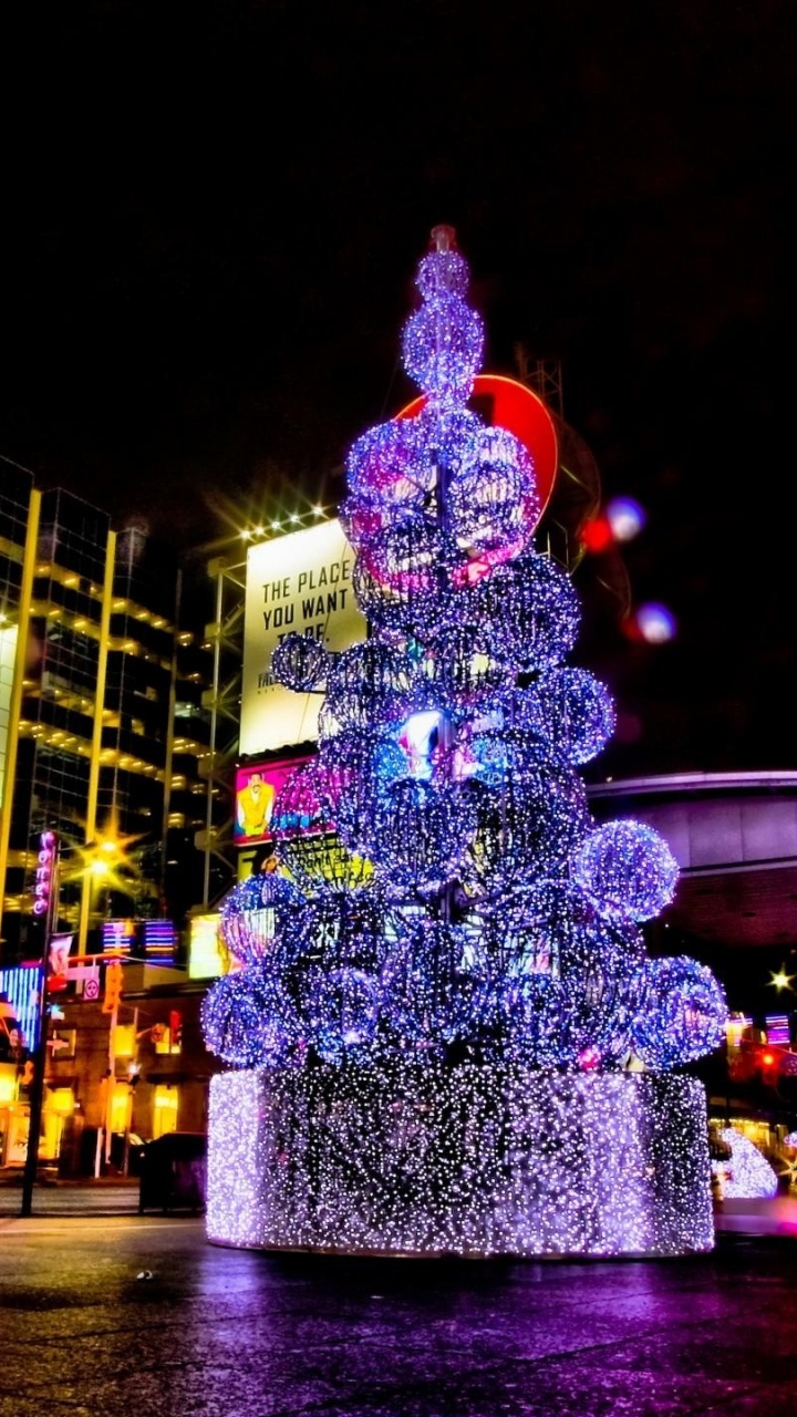 Обои ориентир, ночь, город, городской район, освещение в разрешении 720x1280