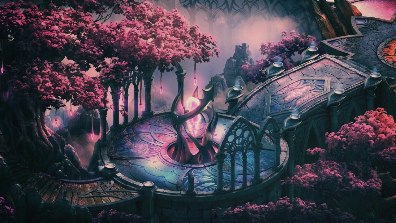 Обои lineage 2, дерево, арт, графика, видеоигры в разрешении 1280x720