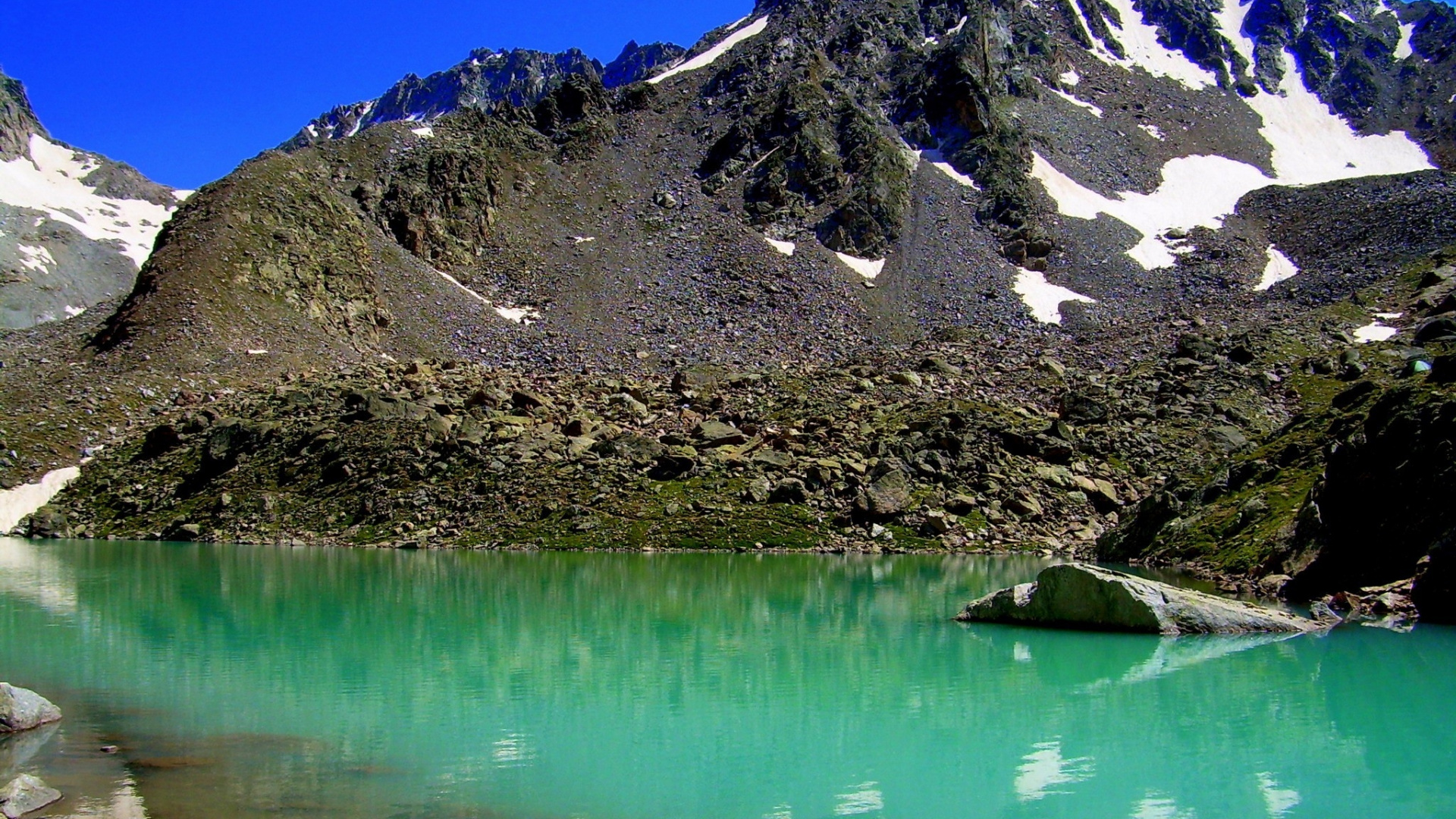 Обои горный рельеф, ледниковое озеро, природа, дикая местность, отражение в разрешении 1920x1080
