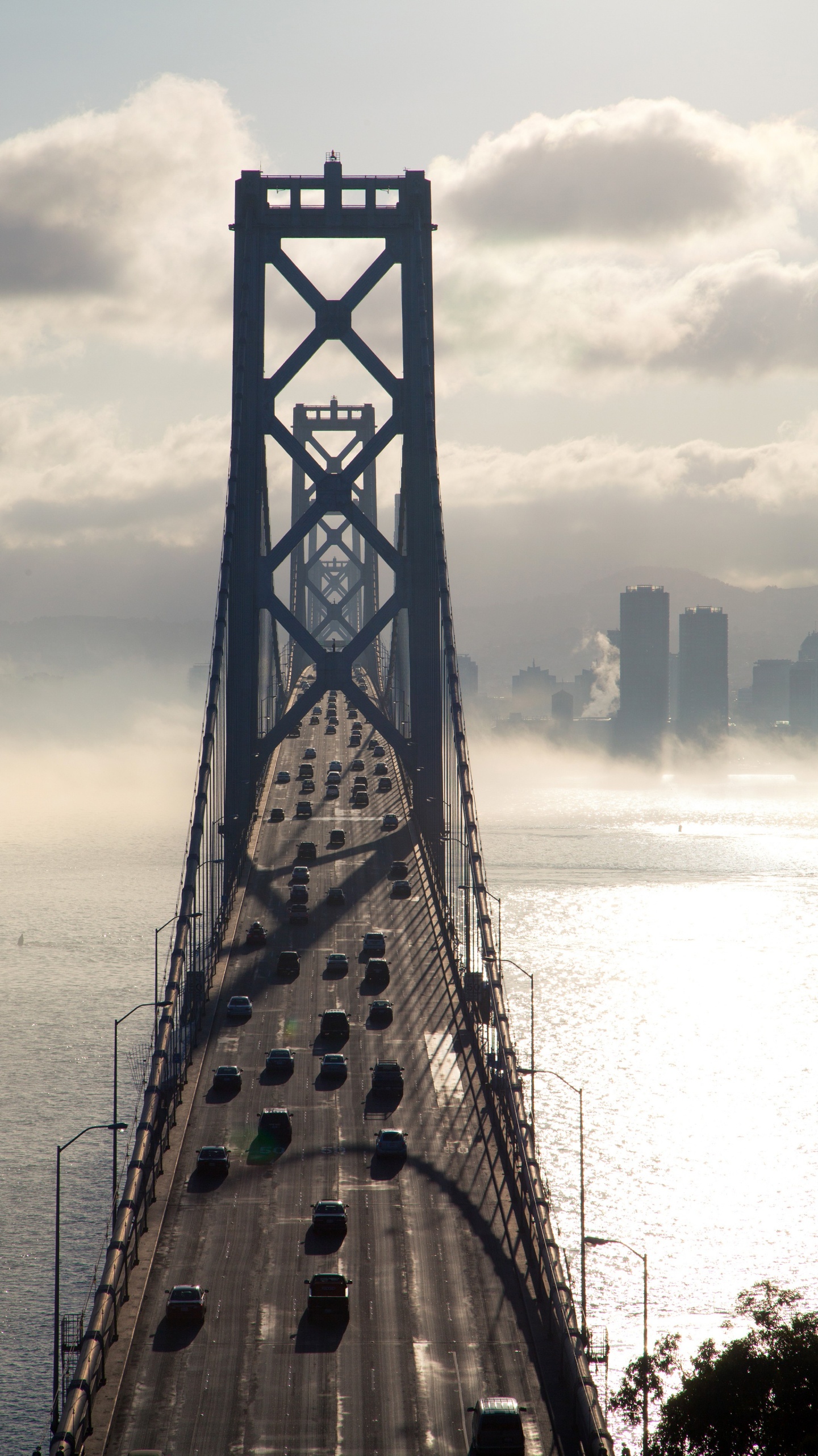 Обои Сан-Франциско-Окленд Бэй-Бридж, мост, СанФранциско, подвесной мост, тауэрский мост в разрешении 1440x2560