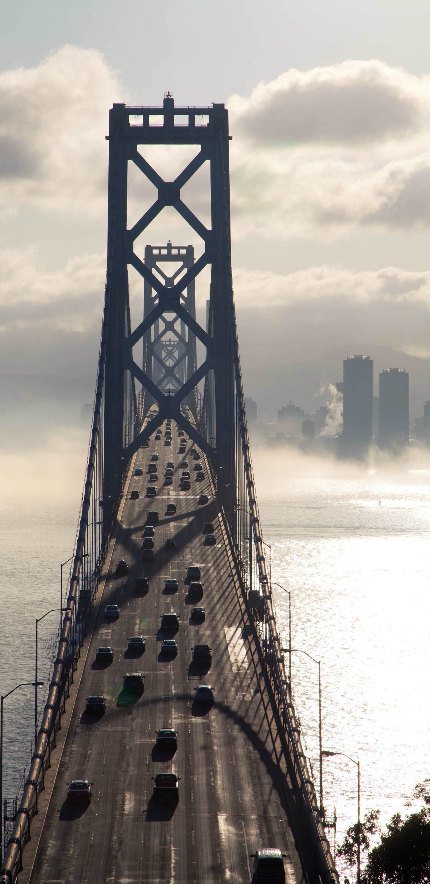 Обои Сан-Франциско-Окленд Бэй-Бридж, мост, СанФранциско, подвесной мост, тауэрский мост в разрешении 1440x2960