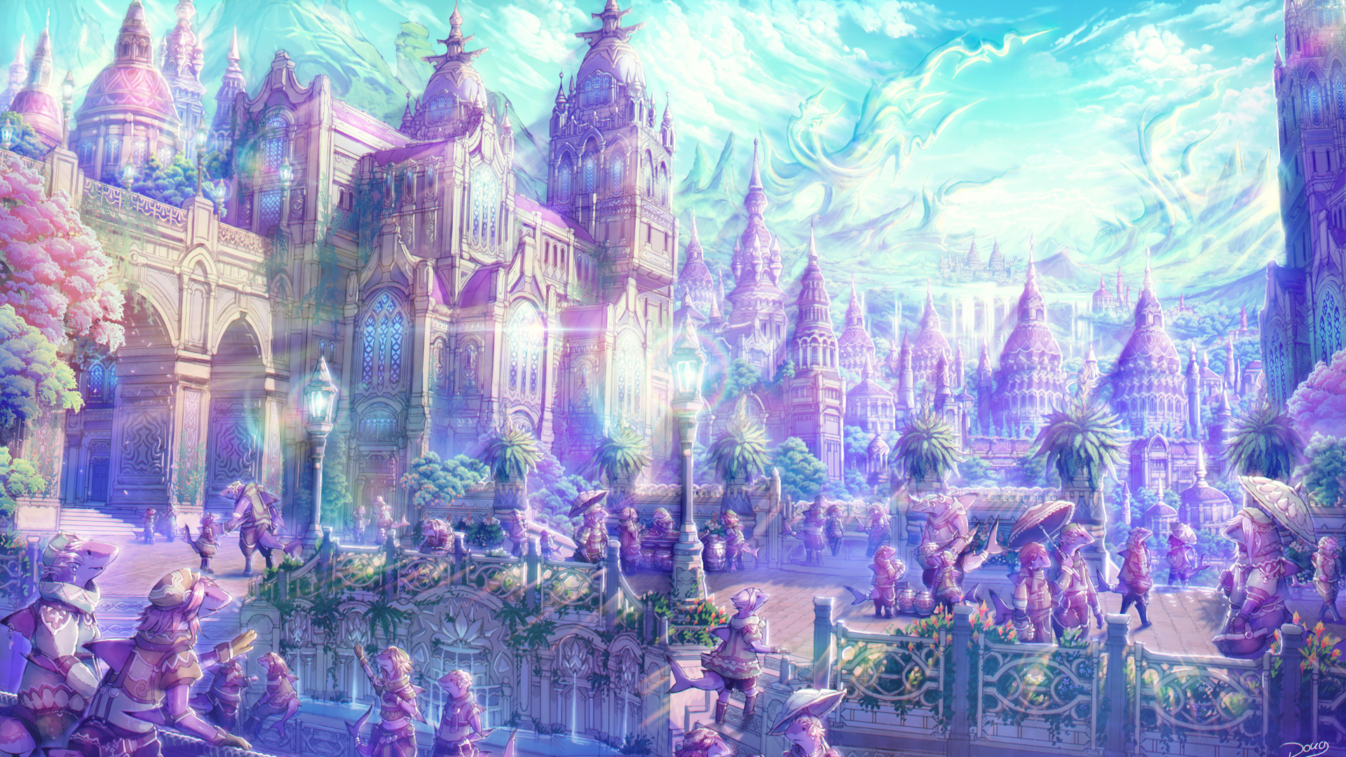 Обои аниме, арт, город, театральные декорации, искусство в разрешении 1920x1080