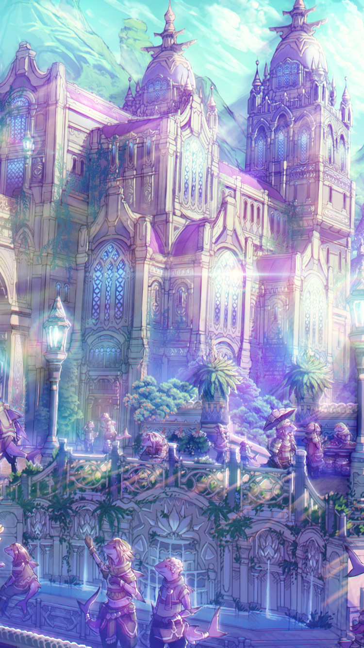 Обои аниме, арт, город, театральные декорации, искусство в разрешении 750x1334