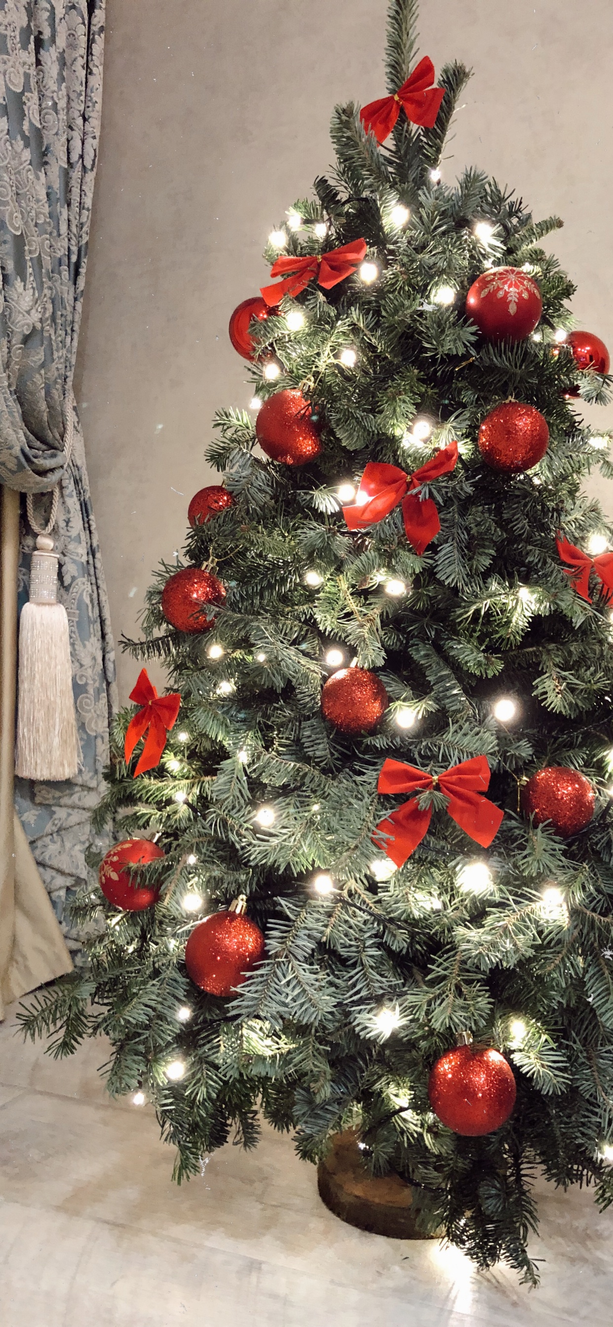 Обои елка, Рождественский день, ель, Рождественские украшения, дизайн интерьера в разрешении 1242x2688