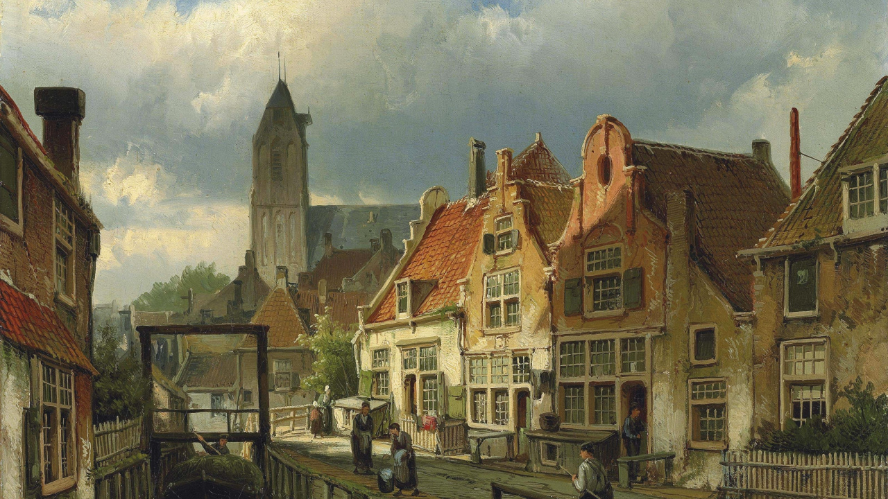 Обои Виллем Куккук Кристи, живопись, арт, артист, городок в разрешении 1280x720