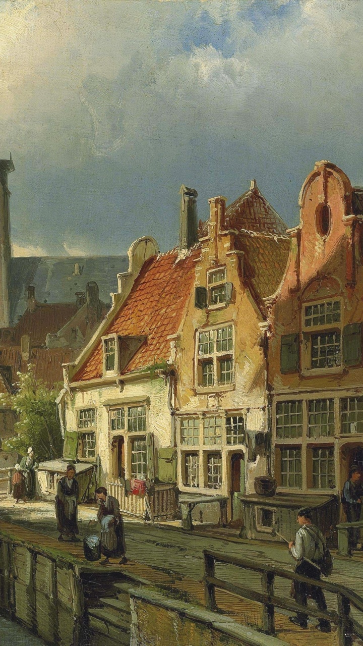 Обои Виллем Куккук Кристи, живопись, арт, артист, городок в разрешении 720x1280